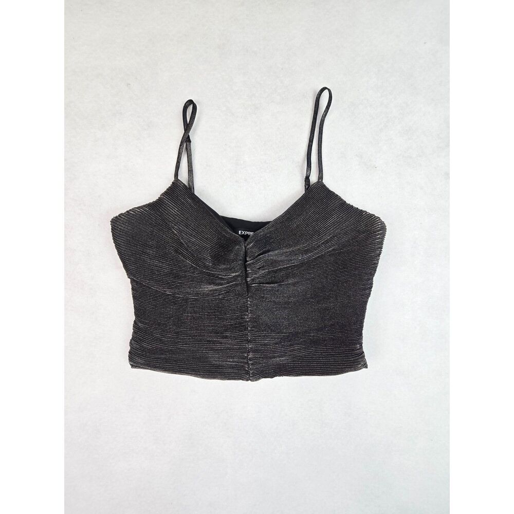 Express Black Metallic Pleated Top